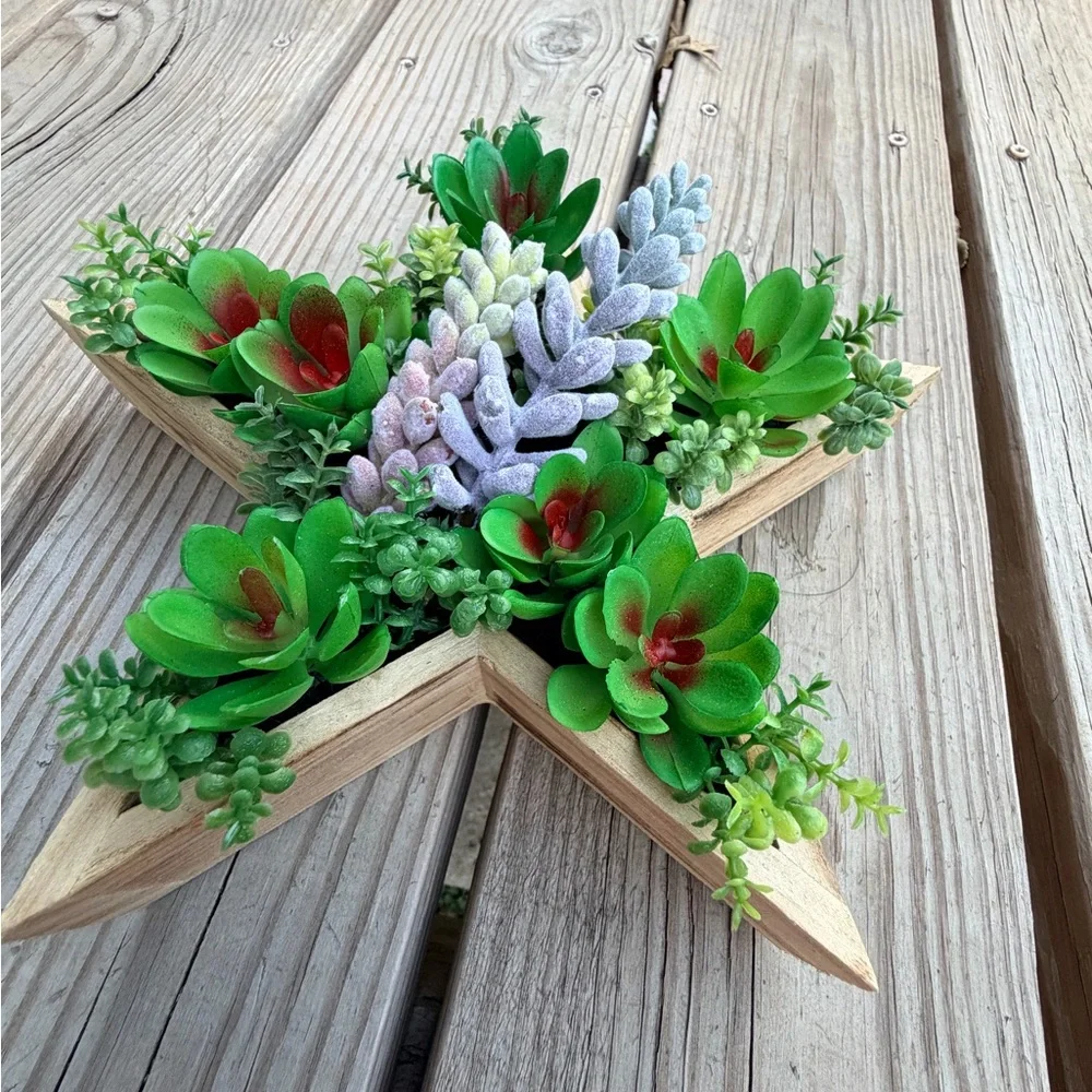 Wooden‎ Star Faux Succulent Arrangement Boho Farmhouse Décor 12”